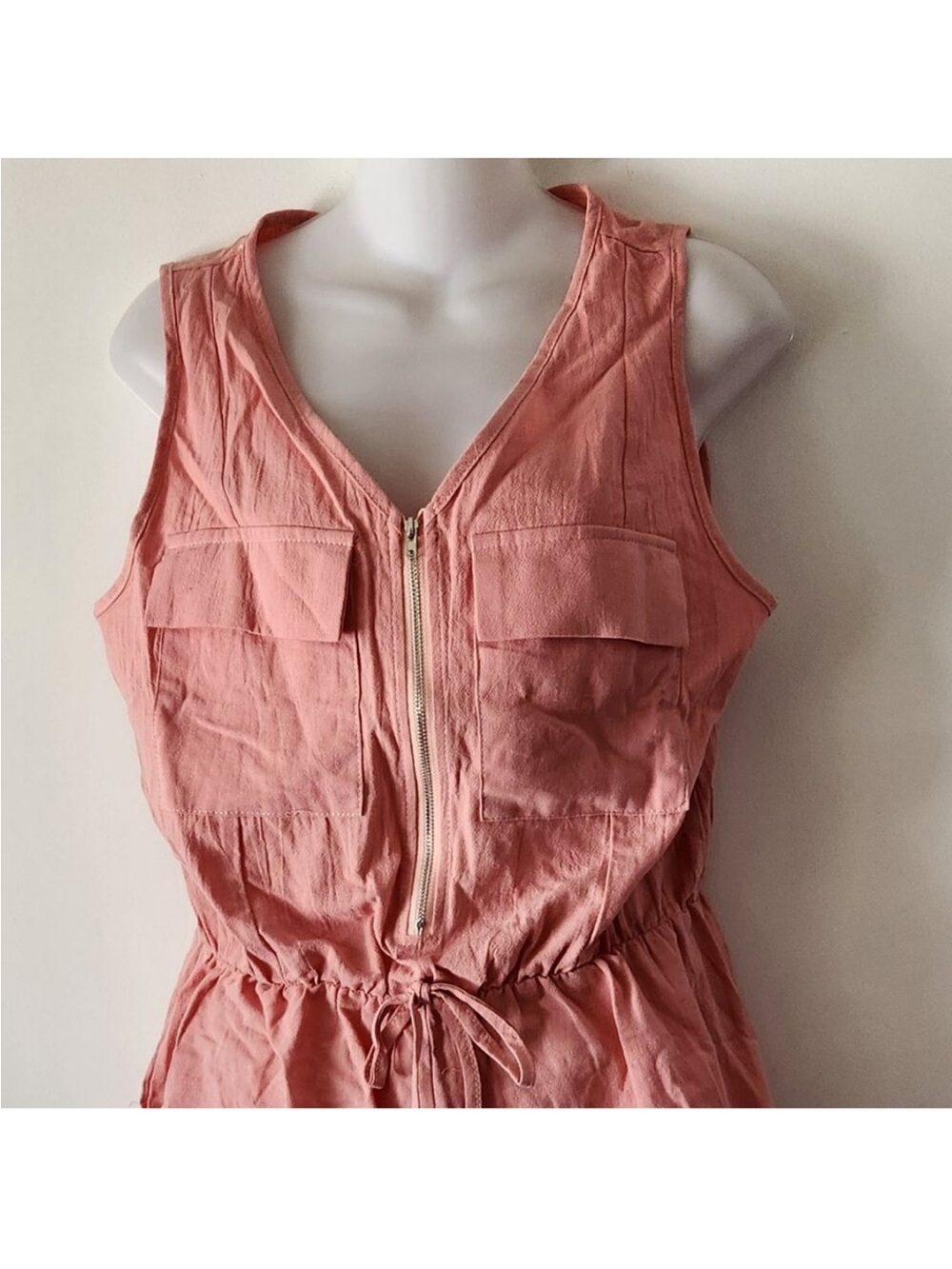 Women's Sleeveless Drawstring Dress - Pink